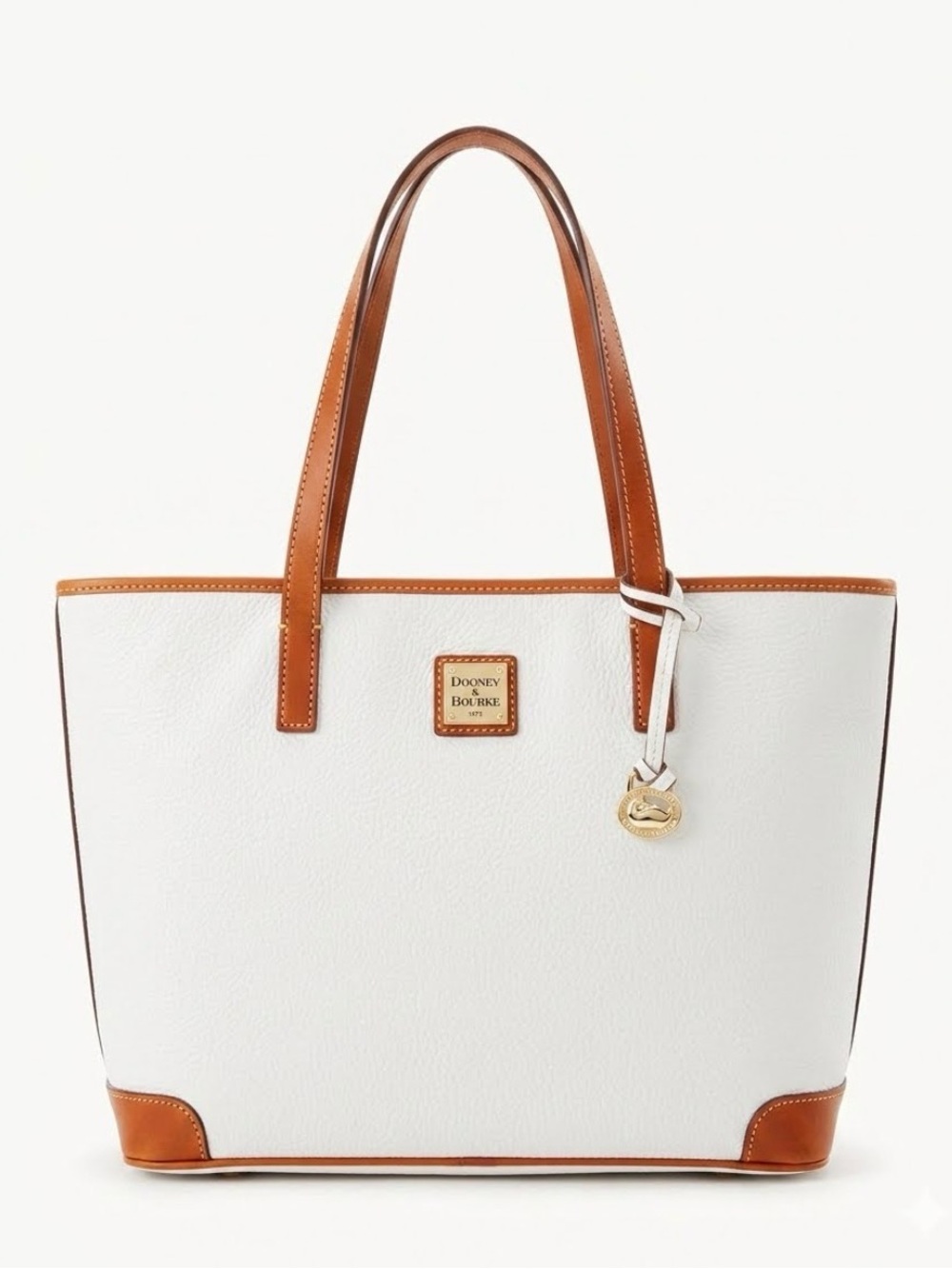 Dooney & Bourke White Leather Tote with Brown Trim and Handles